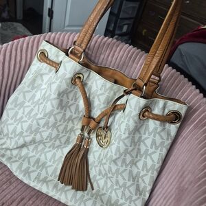 Stylish Tan and Cream Designer Tote Bag